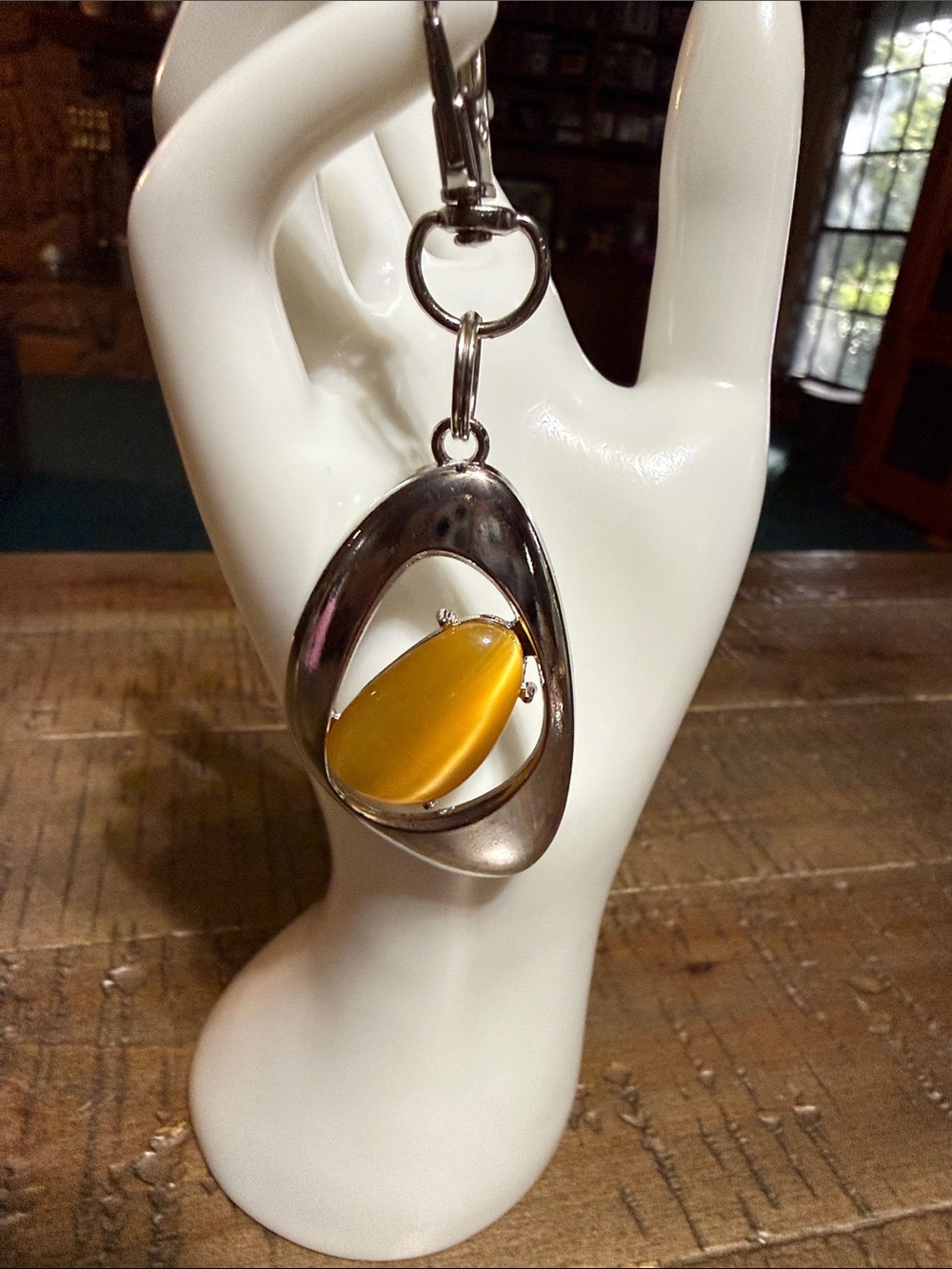 Silver Teardrop Keychain with Yellow Accent Charm